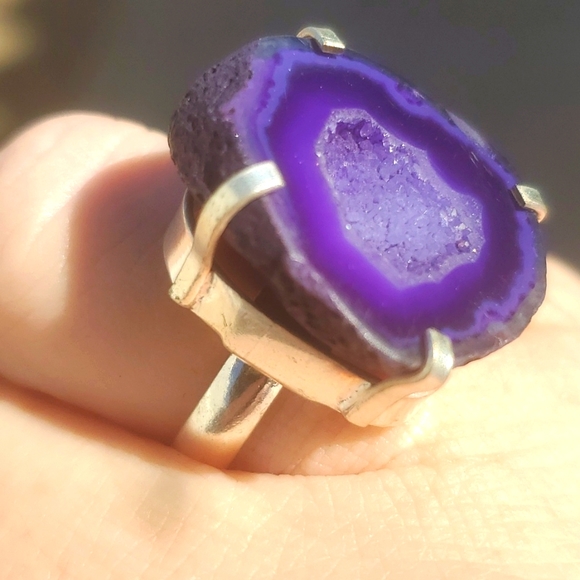 New Solar Quartz Agate Druzy 925 Silver Ring. - Picture 8 of 14